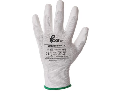 Rukavice CXS BRITA WHITE, máčené v polyuretanu, vel. 06