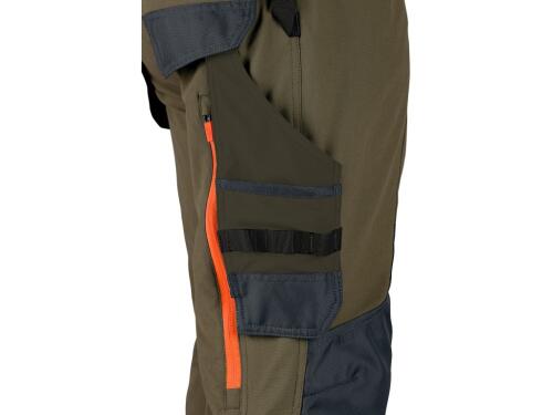 Kalhoty CXS NAOS pánské, khaki-olivová, HV oranžové doplňky, vel. 50