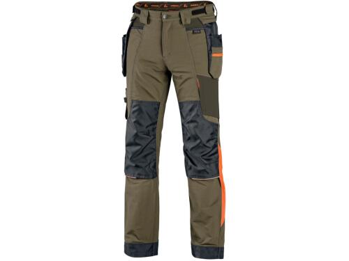 Kalhoty CXS NAOS pánské, khaki-olivová, HV oranžové doplňky, vel. 60